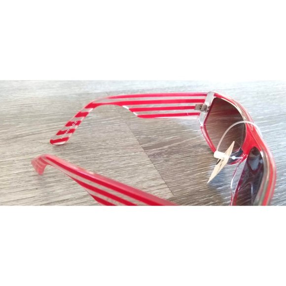 Vintage red clear striped plastic sunglasses - Picture 4 of 6